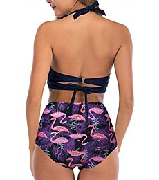 Womens High Waisted Bathing Suits Push Up Halter Top Ruched Bottoms Bikini Sexy Tummy Control Two Piece Swimsuits Flamingo XL