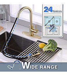 Brushed Gold Kitchen Faucet with Pull Down Sprayer WEWE, Single Handle Gold Kitchen Sink Faucet Stainless Steel Brass Copper Commercial RV 1 or 3 Hole, Champagne Bronze