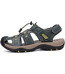 FLARUT Men's Sport Sandals Outdoor Hiking Sandals Closed Toe Leather Athletic Lightweight Trail Walking Casual Sandals Water Shoes (C-Gray,46)