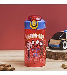 Zak Designs Marvel Spider-Man Kids Water Bottle with Spout Cover and Carrying Loop, Durable Plastic, Leak-Proof Water Bottle Design for Travel (16 oz, 2-Pack, Spidey and His Amazing Friends)