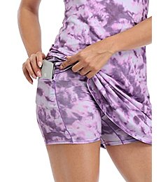 HDE Womens Exercise Workout Dress with Built-in Shorts Sleeveless Athletic Dresses for Golf Tennis Purple Tie Dye - L