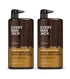 Every Man Jack Amber + Sandalwood Mens Body Wash for All Skin Types - Cleanse, Hydrate, and Smell Great - Free of Parabens, Phtalates, and Dyes - 33.8 fl oz (2 Pack)