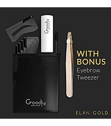 GOODLY by ELAN Gold Eyebrow Stamp Stencil Kit w/ Bonus Eyebrow Tweezer Included | Perfect for One Step Eyebrow Shaping | Waterproof and Long Lasting Finish, Medium Brown