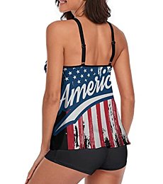 Urchics Womens Two Piece Swimsuits Modest Tummy Control Tankini Swimwear Bathing Suit Print Flag L