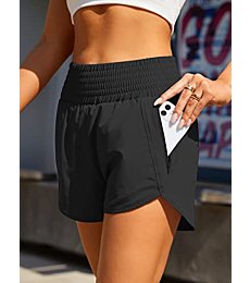 BMJL Women's Athletic Shorts High Waisted Running Shorts Pocket Sporty Shorts Gym Elastic Workout Shorts