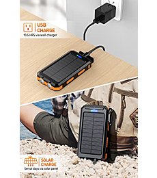 Power-Bank-Portable-Charger-Solar - 36800mAh Waterproof Portable External Backup Battery Charger Built-in Dual QC 3.0 5V3.1A Fast USB and Flashlight for All Phone and Electronic Devices (Orange)