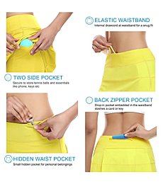 Tennis Skirt for Women with 4 Pockets Athletic Golf Skorts Skirts with Shorts Workout Running Sport (Yellow,M)