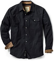 CQR Men's All Cotton Flannel Shirt, Long Sleeve Casual Button Up Plaid Shirt, Brushed Soft Outdoor Shirts, Solid Black, Large