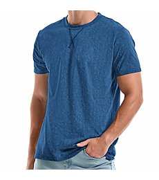 KLIEGOU Men's T-Shirts - Elasticity Cotton Crew Neck Tees 2166 Dark Blue L