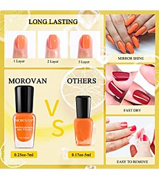 Morovan Nail Polish Set - Quick Dry Nail Polish Kit Non Toxic Nail Polish Orange Series Nail Polish 15 Color Suitable for Women and Girls Unique Glossy Salon Water Based Nail Polish