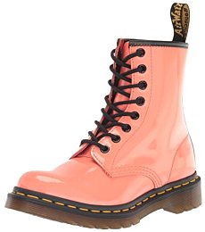 Dr. Martens Women's 1460 W Patent Leather 8 Eye Boot, Coral, 5