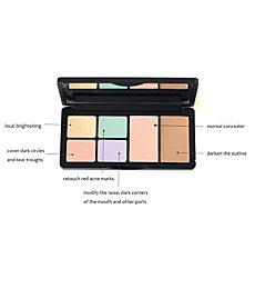 Concealer Contour Palette, 6 In 1 Color Correcting Concealer Contour Makeup Palette, Contouring Foundation Highlighting Makeup Kit for Dark Circles, Blemish With 2 Packs Brush (1#)