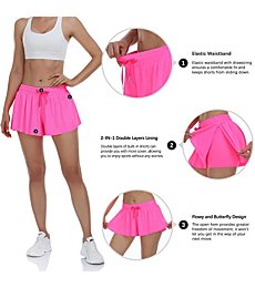 Womens 2 in 1 Flowy Athletic Shorts with Pocket Butterfly Running Workout Shorts Sweat Spandex Lounge Gym Yoga Summer Skirts (Rose Red,Medium)