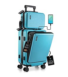 TravelArim 22 Inch Carry On Luggage 22x14x9 Airline Approved, Carry On Suitcase with Wheels, Hard-shell Carry-on Luggage, Durable Luggage Carry On, Teal Small Suitcase with Cosmetic Carry On Bag