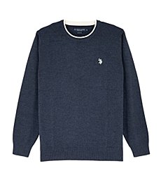 U.S. Polo Solid Jersey Crew Neck Sweater Pullover for Men (Midnight Heather, XL)