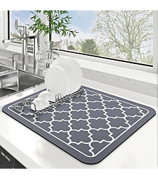 WISELIFE Dish Drying Mat Super Absorbent Drying Mat Large Dish Drying Mats for Kitchen Counter Easy Clean Dish Mat Kitchen Drying Mat 15" x 18" Stylish Grey