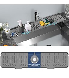 24" Kitchen Sink Faucet Splash Guard Plus Size Silicone Sink Faucet Drying Mat Faucet Handle Drip Catcher Tray Dish Sponge Holder Kitchen Sink Accessories Protector Home Organization Gadgets Organizer