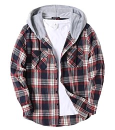 COOFANDY Men's Plaid Hooded Shirt Casual Shacket Jacket Long Sleeve Flannel Shirt Flannel Jacket