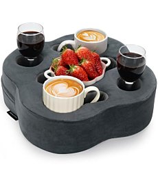 HEALSTOK Couch Cup Holder Pillow, Sofa Organizer Caddy Bed Refreshment Tray for Drinks, Remotes, Phones, Snacks (Grey)