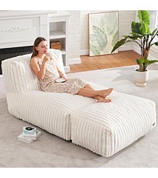 Homguava Bean Bag Chairs Lounger Chair Large Beanbag Chair for Adults Bean Bag Sofa with Memory Filled for Bedroom, Living Room or Balcony (White, Large)