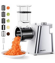 Electric Cheese Grater Upgraded, 250W Electric Slicer Shredder, Automatic Cheese Shredder, Electric Salad Machine for Fruits, Vegetables, Cheeses，Salad Maker With 5 Different Shapes of Blades