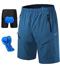 Men's Mountain Bike Shorts 3D Padded Baggy Bicycle Riding Cycling Shorts Quick Dry Lightweight Biking Shorts(Blue S)