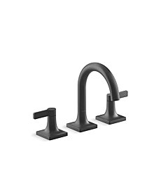 Kohler 28125-4-BL Venza Bathroom Sink Faucet, Widespread Bathroom Faucet with Two Lever Handles and Clicker Drain, 1.2 gpm, Matte Black