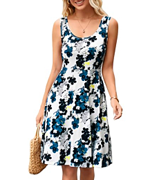 Herou Sleeveless Dresses for Women Casual Summer A-Line Sleeveless Wide Strap Skater Dresses Flower-31 Small