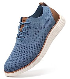 VILOCY Men's Casual Dress Sneakers Oxfords Business Shoes Lace Up Lightweight Comfortable Breathable Walking Knit Mesh Fashion Sneakers Tennis Light Blue,EU43