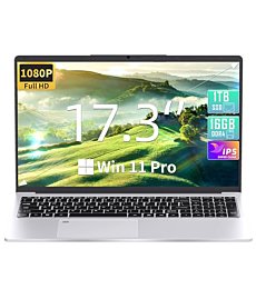 17.3" Laptop, 16GB RAM, 1TB Celeron N5095 (Up to 2.9 GHz), FHD IPS Display, 【Win 11 Pro/Office 2019】 HDMI/Fingerprint Reader/Backlit Keyboard/WiFi/Ideal for Work & Study (960GB)