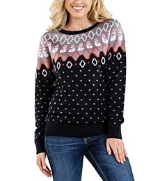 Tipsy Elves Women's Swooping Snowman Sweater, M Black