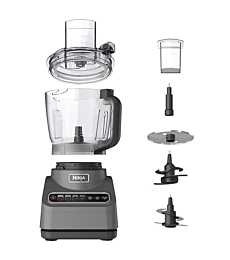 Ninja BN601 Professional Plus Food Processor, 1000 Peak Watts, 4 Functions for Chopping, Slicing, Purees & Dough with 9-Cup Processor Bowl, 3 Blades, Food Chute & Pusher, Silver