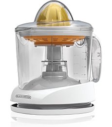 BLACK+DECKER CJ625 Citrus Juicer in white, squeezing an orange half.