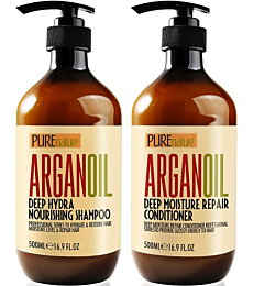 Luxurious argan oil shampoo and conditioner bottles