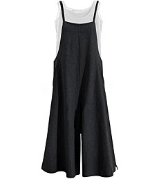 Women Casual Loose Long Bib Pants Wide Leg Jumpsuits Baggy Cotton Rompers Overalls with Pockets