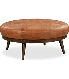 POLY & BARK Gio Modern Leather Ottoman Pouf (Cognac Tan)