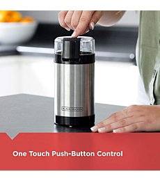 Black+Decker One Touch Coffee Grinder with stainless steel bowl.