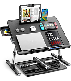 Adjustable Laptop Bed Tray Desk with large surface for laptop, mouse, and bookstand.