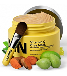 Gleamin Vitamin C Clay Mask - 10-Minutes for Dark Spots, Turmeric Face Mask Skin Care, Deep Cleansing Pores - Facial Improves Uneven Tone, Post-Blemish, Visibly Brighten, Scarring and Texture - 2.5 Oz