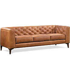 Poly & Bark Essex Leather Couch – 89-Inch Sofa with Tufted Back - Full Grain Leather Couch with Feather-Down Topper On Seating Surfaces – Vintage Pure-Aniline Italian Leather – Cognac Tan