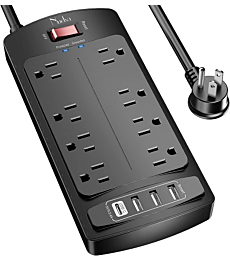 Surge Protector Power Strip , Nuetsa Extension Cord with 8 Outlets and 4 USB Ports, 6 Feet Power Cord (1625W/13A) , 2700 Joules, ETL Listed, Black