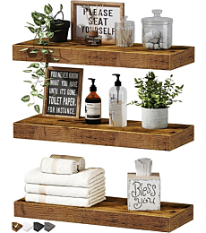 QEEIG Floating Shelves (Set of 3) in Rustic Brown