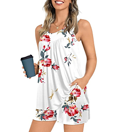 Soft Tank Top and Comfy Shorts Pajama Set for Women in Floral White