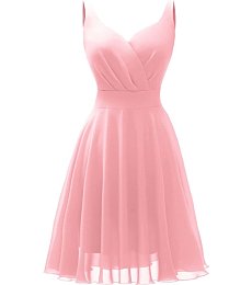 Dressever Summer Cocktail Dress V-Neck Adjustable Spaghetti Strap Chiffon Sundress with Pockets Pink S