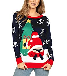 Tipsy Elves Women's Winter Whale Tail Sweater - Funny Santa Ugly Christmas Sweater: Medium