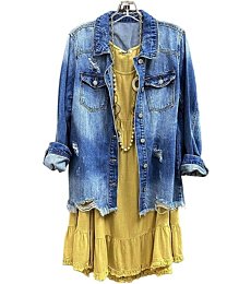 SCOFEEL Women Denim Shirt Jacket Down Distressed Washed Ripped Frayed Jean Jacket with Pocket