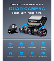 PRUVEEO D90-4CH Dash Cam with 4 Lenses for 360° Car Coverage