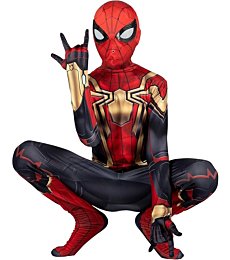 Marvel Integrated Spider-Man Official Youth Deluxe Zentai Costume - Stretch Spandex with Hidden Zippers and Wrist Slits