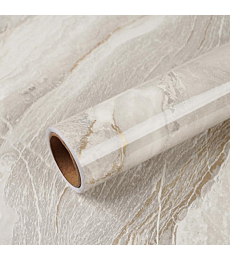 VEELIKE 15.7''x118'' Beige Gold Liquid Marble Contact Paper for Countertops Peel and Stick Waterproof Granite Countertop Paper Self Adhesive Marble Wallpaper Vinyl Roll for Kitchen Bathroom Table Wall