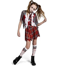 Spooky Schoolgirl Zombie Costume for Girls - Blood Splattered Uniform